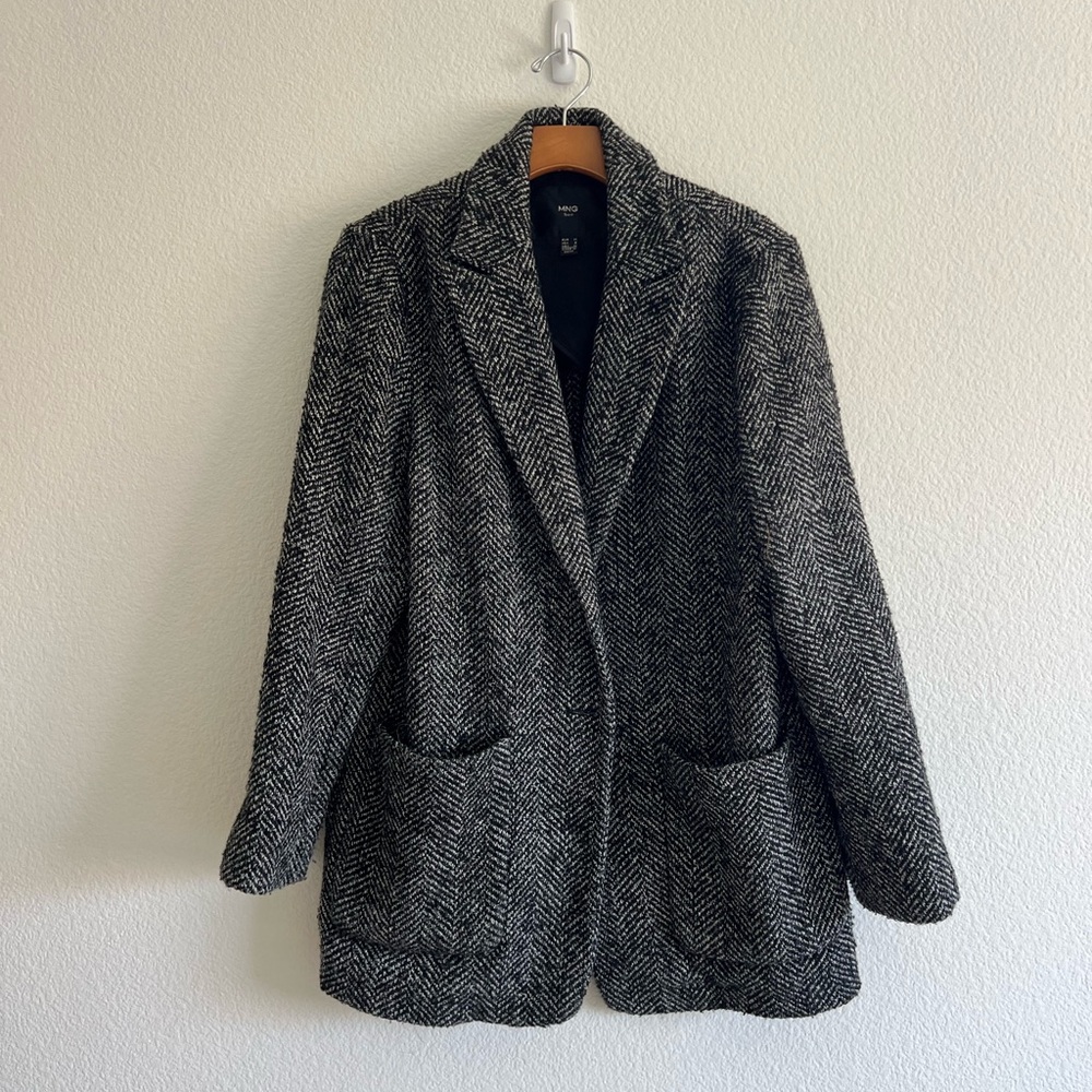 Mango Women's Black Herringbone Coat